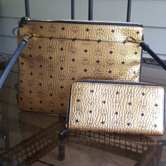 MCM Handbags - MCM Metallic copper and black bag and wallet